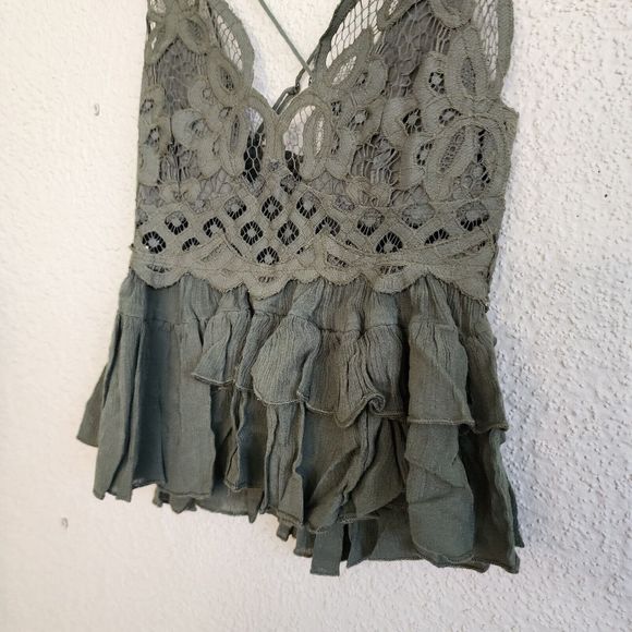 Free People Adela Cami Olive Green Tank Top Size M  Lace NWT  Party Cami - Picture 9 of 12